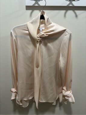 Reiss Pale pink Tie-Neck Silk Blouse
